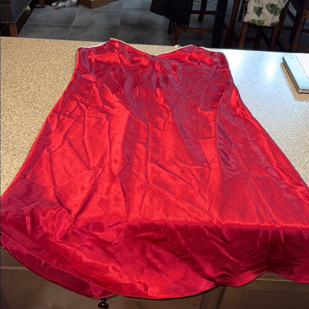 Vintage Etienne red satin night gown slip